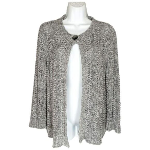 Jones New York M Gray Heather Sweater Loose Knit 1 Button Open Front LAYERING - Picture 1 of 5